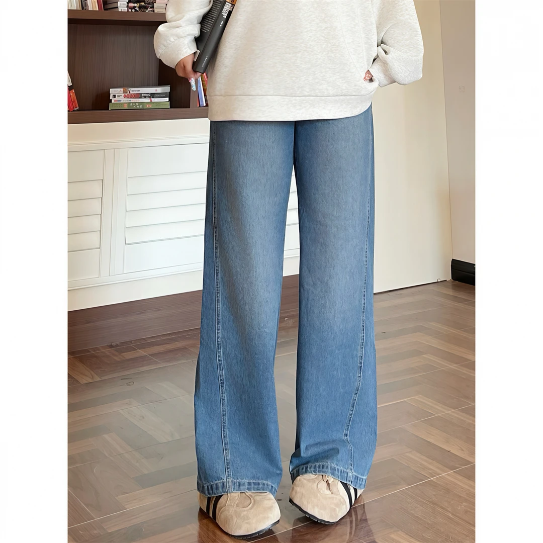 大码女装秋季简约花契200斤胖mm高腰显瘦香蕉版牛仔弯刀裤14108测