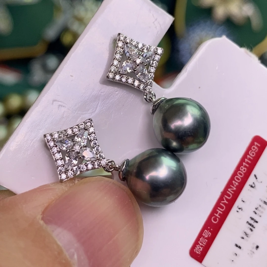 银S925镶嵌耳饰海水珍珠