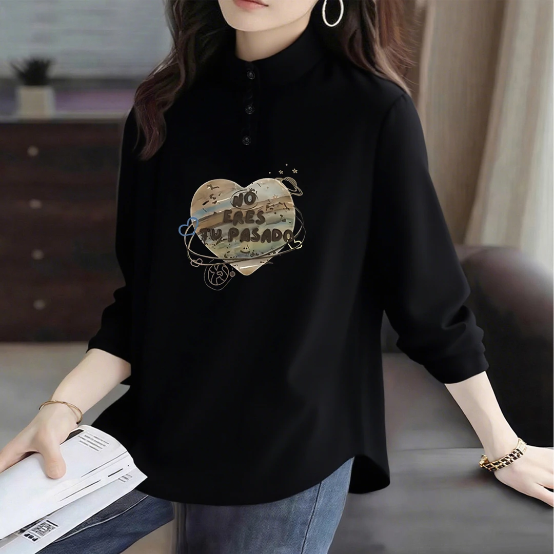 加厚德绒半高领POLO衫女秋冬季大码宽松显瘦洋气内搭立领打底上衣