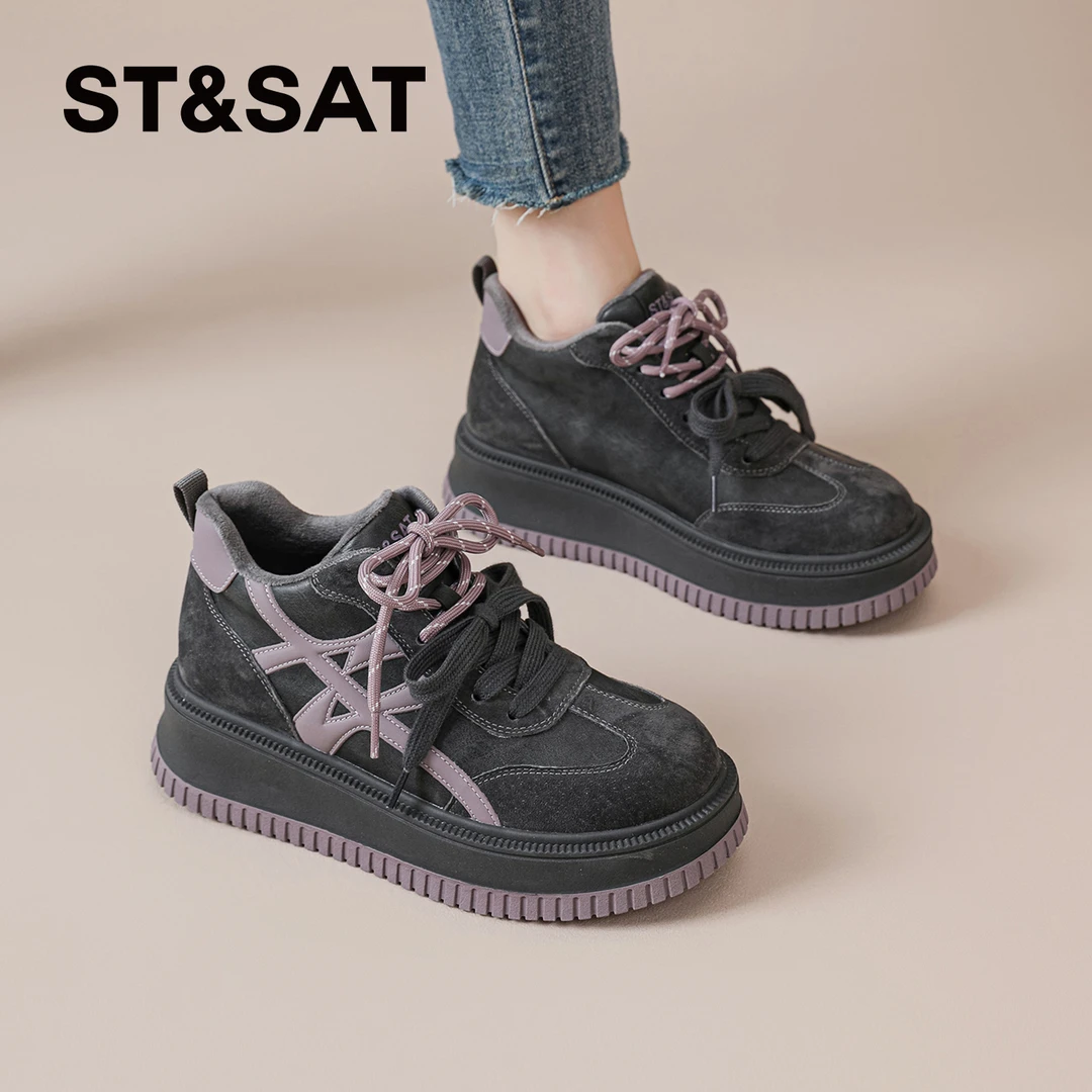 星期六加绒保暖棉鞋女2025新款秋冬季厚底百搭板鞋外穿防滑高帮鞋