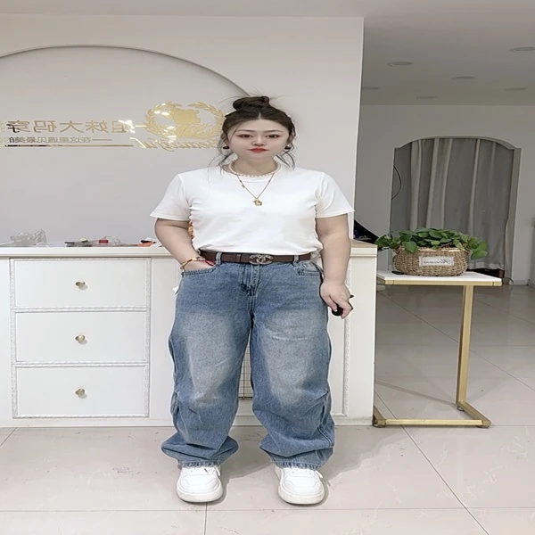 1053蓝色侧边掐褶欧货牛仔裤