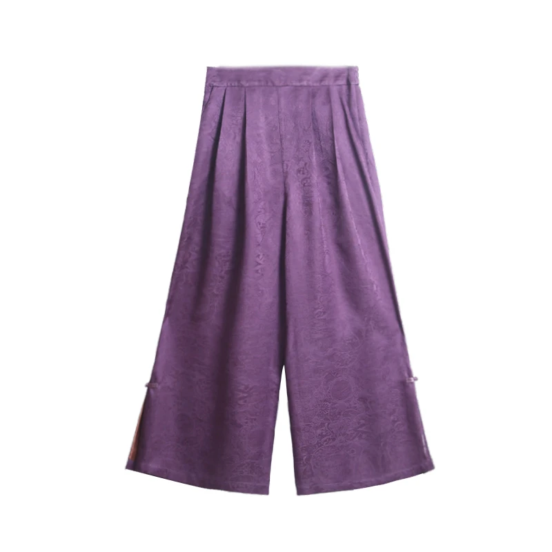 25姆米罗马假日满桑提花花罗桑波段红云纱松紧大阔腿裤252162