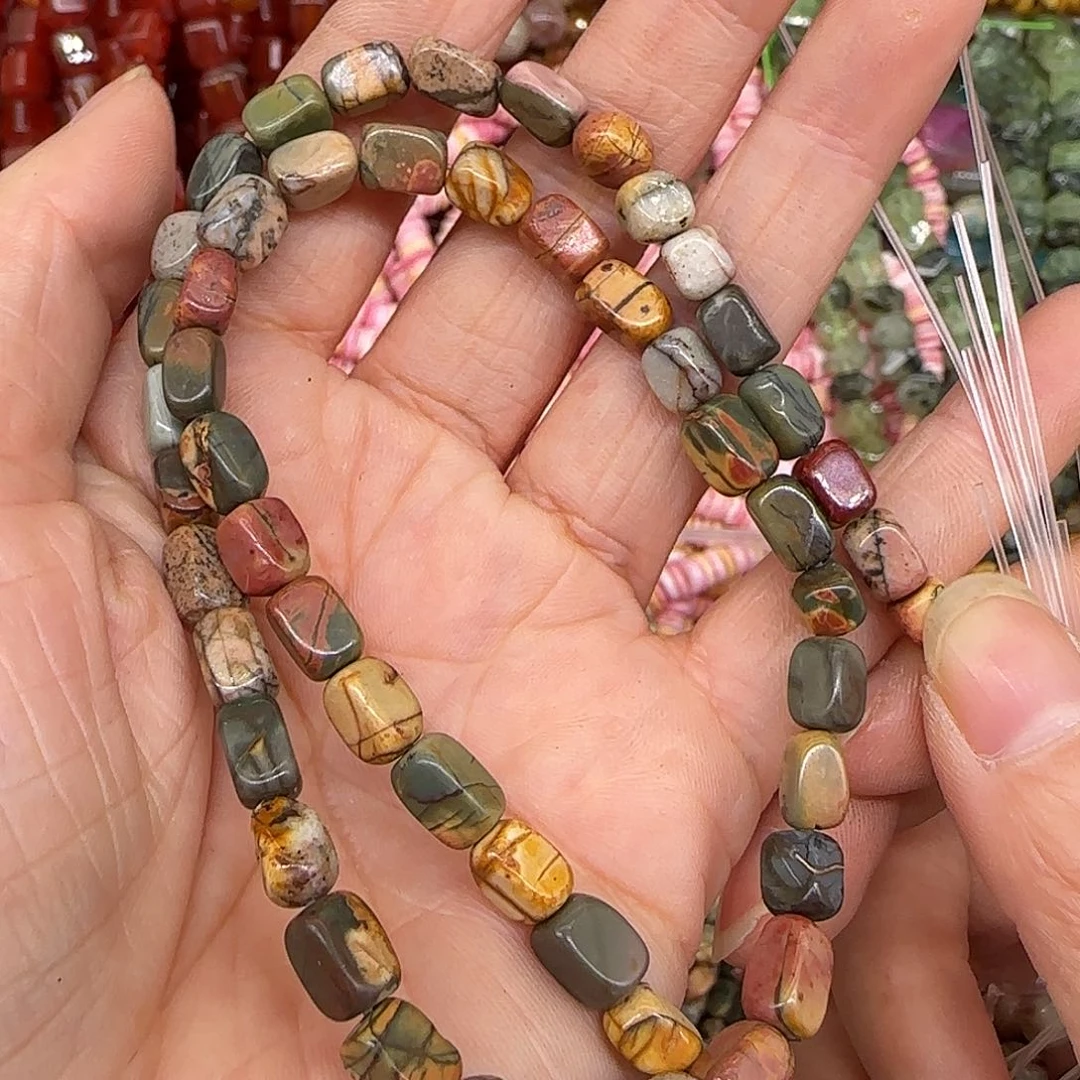 玛瑙/玉髓合金珠宝半成品毕加索石5mm方块一条