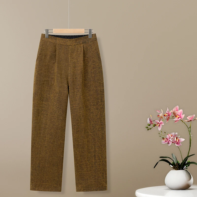 【阿邦香云纱】100%桑蚕丝直筒长裤女双面穿春秋老料松紧腰休闲裤子