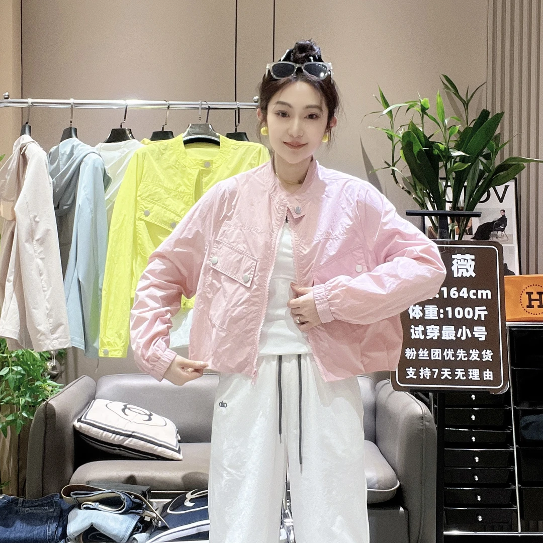2025夏季新款防晒百搭复古机车款小寸领夹克女款短款外套0133