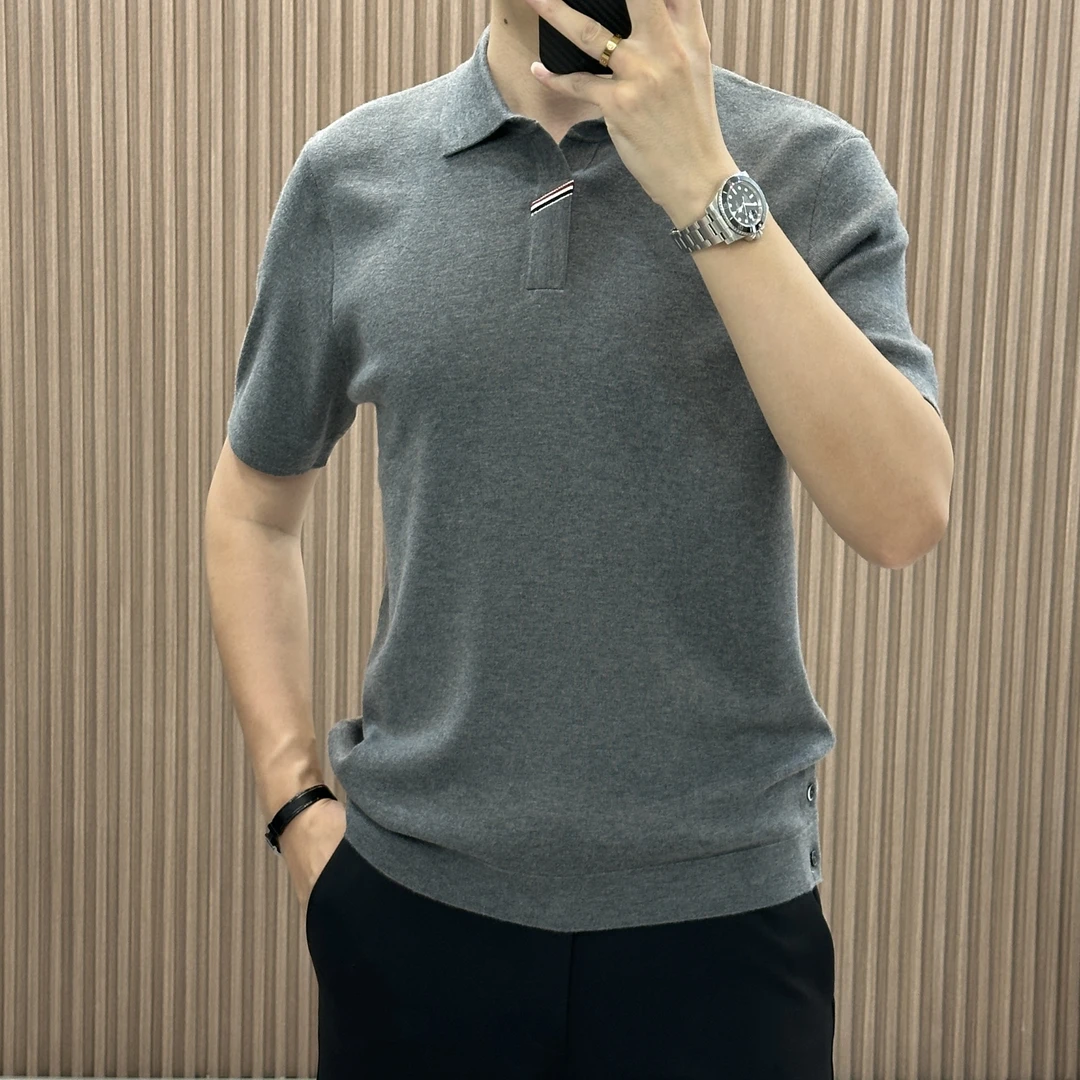 2025针织韩范时尚英伦修身翻领春季新潮流商务短袖商务休闲百搭