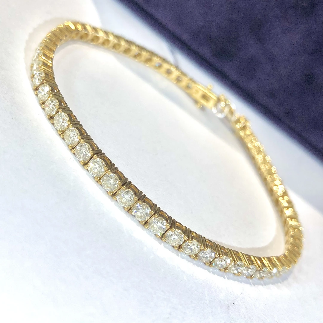 18k金满钻镶嵌单排手链圆钻四爪简约百搭