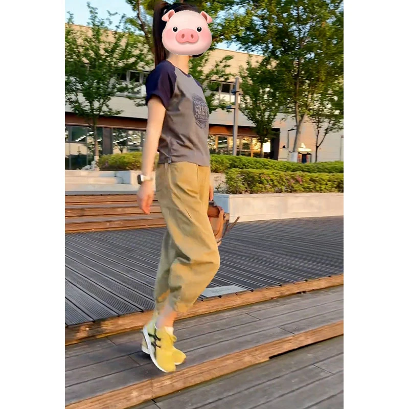 夏季减龄一整套穿搭韩版修身显瘦拼色短袖上衣休闲九分裤两件套装