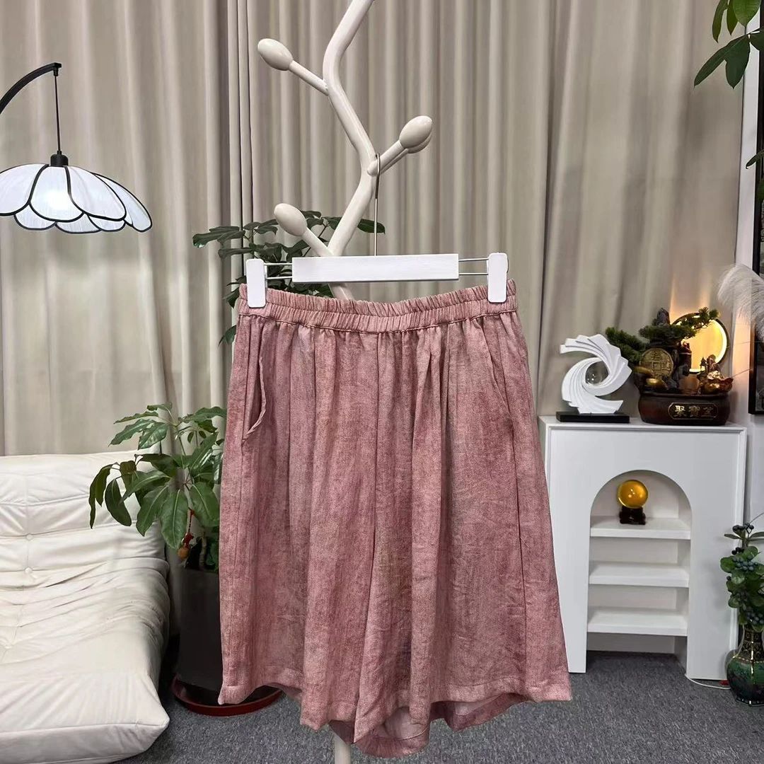 花璟与麻原创设计做旧晕染5分裤（裤长53臀围150腰围70-112）