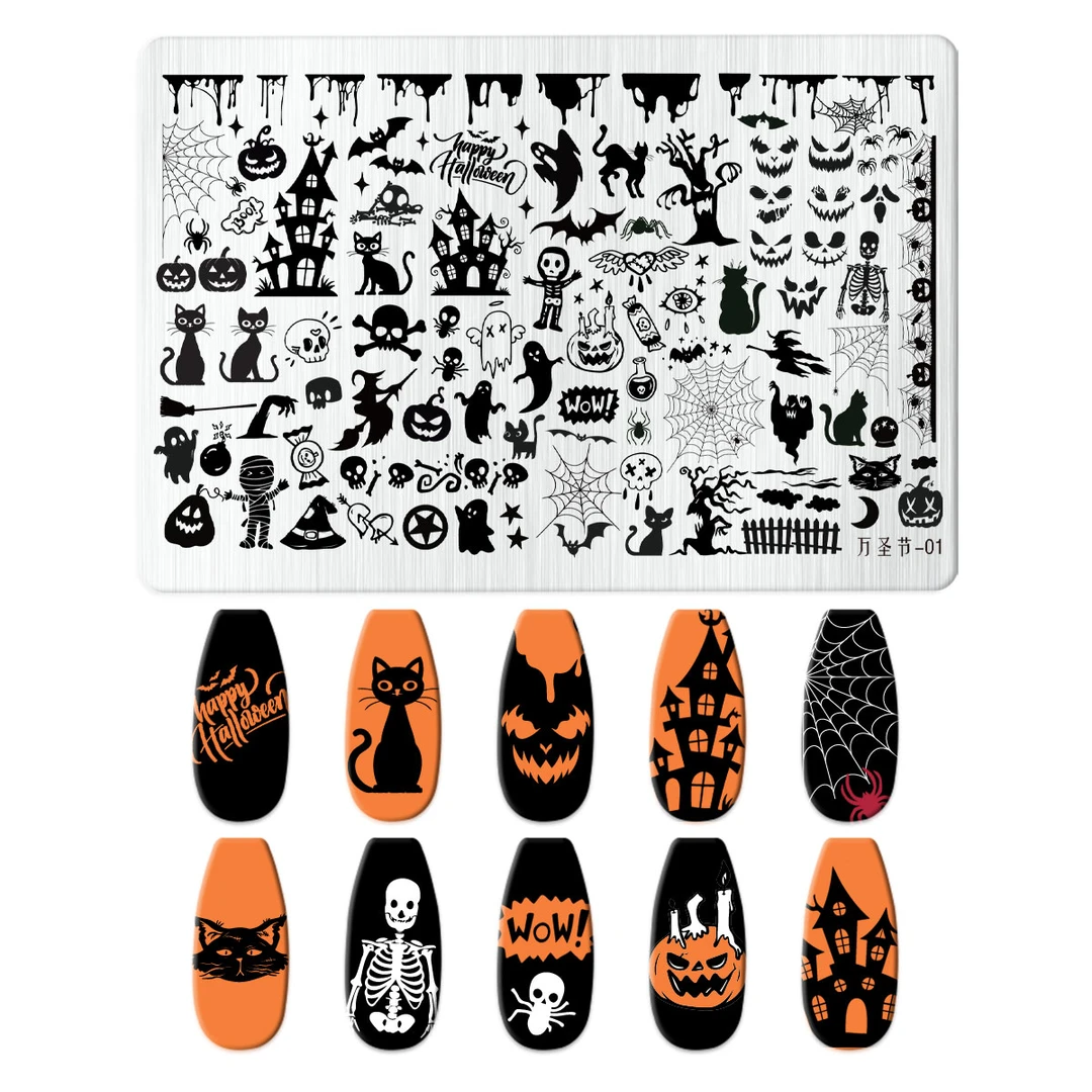 美甲万圣节南瓜印花钢板印章印花油指甲模板转印
