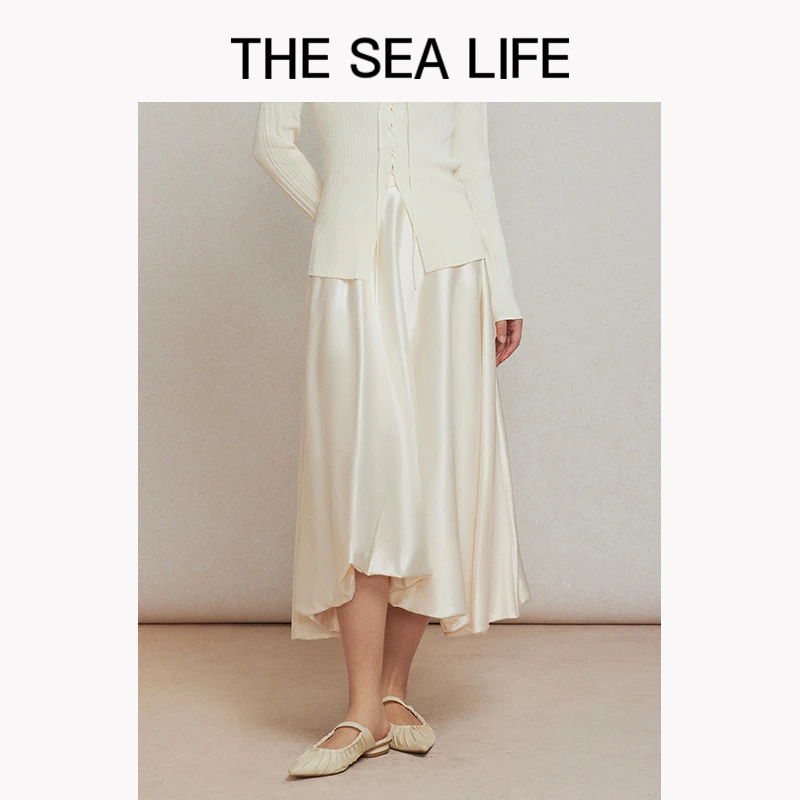 欧海一生花苞式雅韵东方半裙女春不规则裙摆醋酸thesealife15206