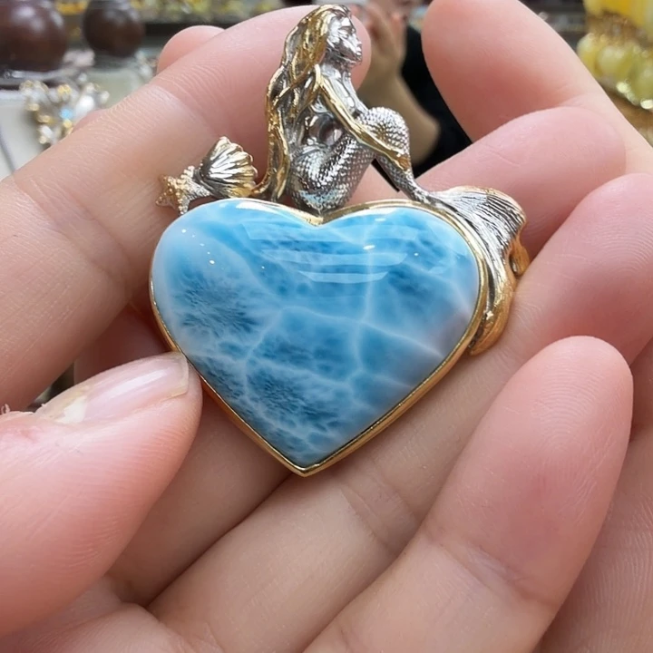 针钠钙石（海纹石）银S925镶嵌珠宝奇石