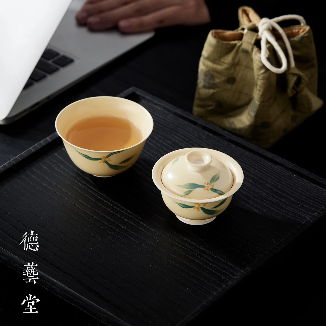 【德艺堂】桂花宝宝叠叠乐盖碗景德镇便携旅行功夫茶具家用高档牧渔