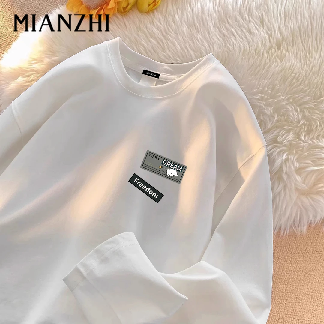 青少年长袖t恤男纯棉白色2025新款熊猫印花打底衫男生衣服长袖t恤