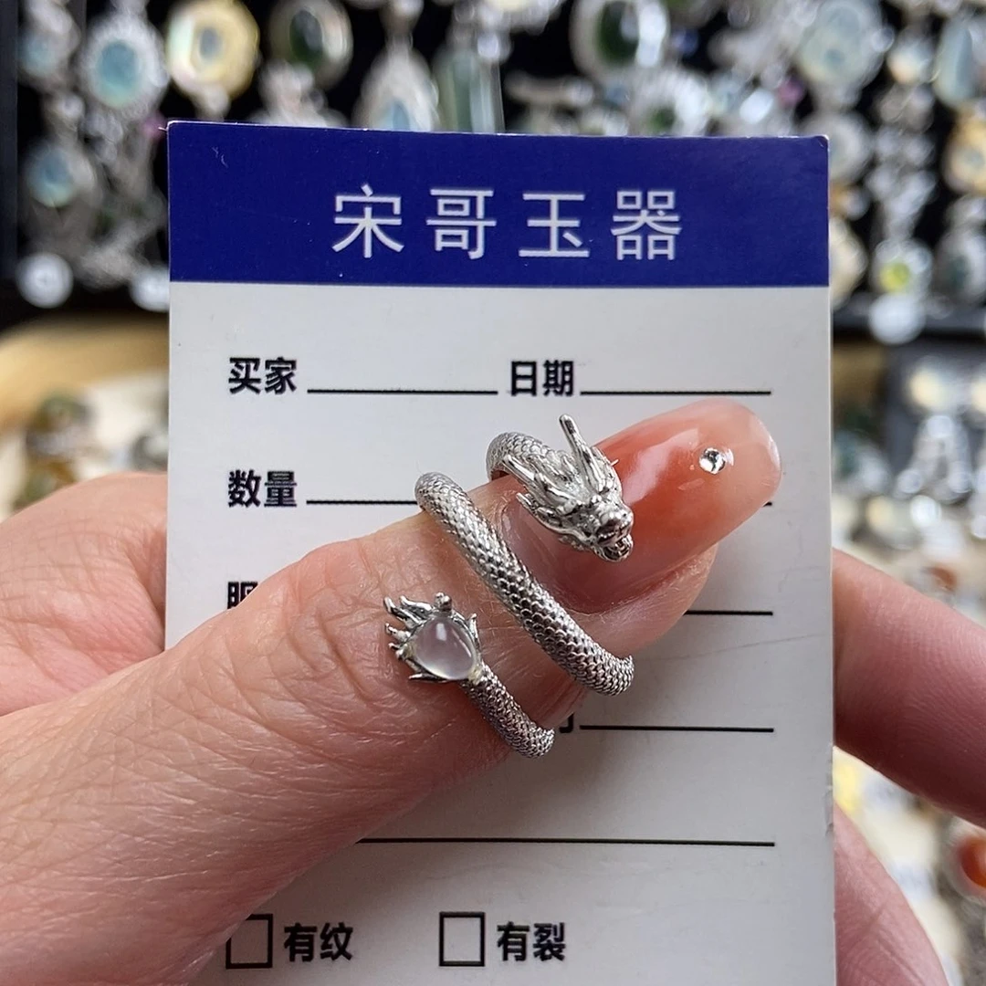 岫玉银S925镶嵌戒指@*y新疆西藏不包邮