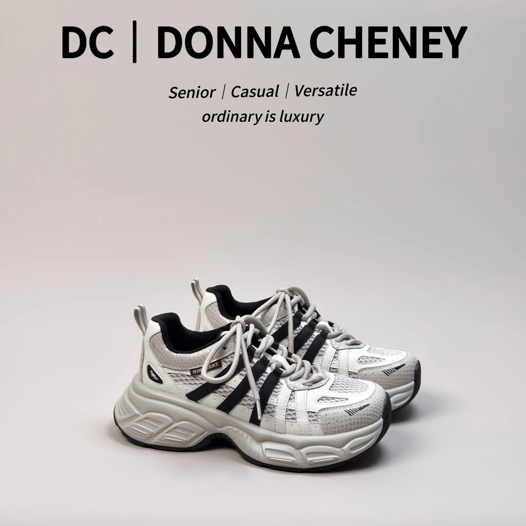 DONNA CHENEY拼色老爹鞋2024秋冬款百搭秀气增高厚底慢跑休闲鞋