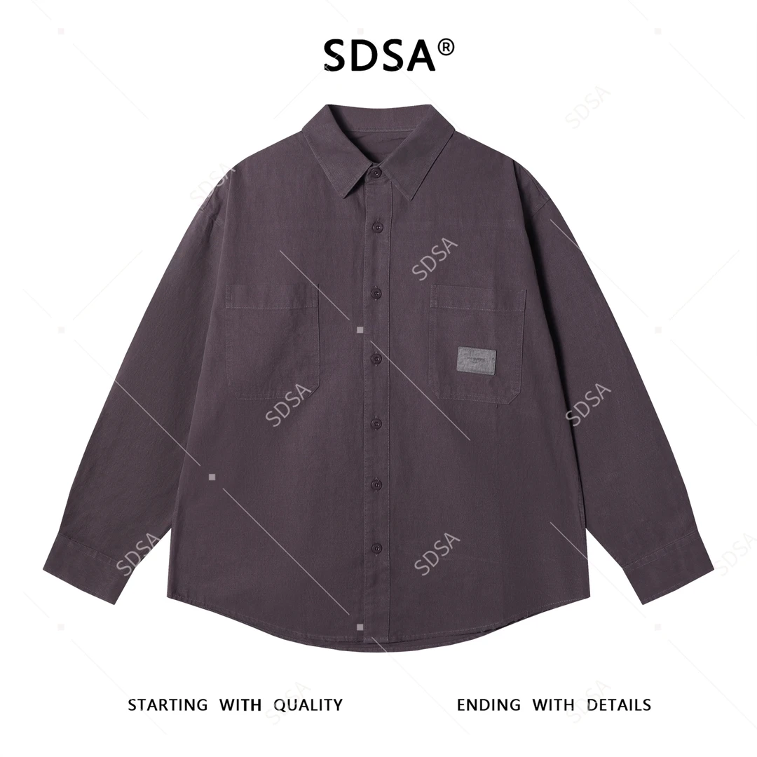 SDSA男士秋冬新款痞帅男装韩版休闲纯色口袋纽扣翻领长袖衬衫百搭