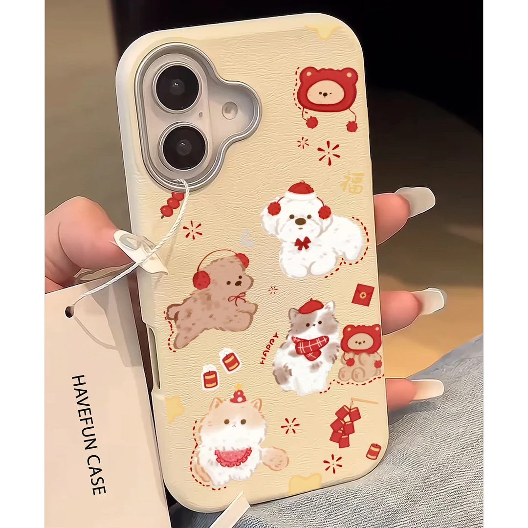 过年烟花猫咪狗狗适用iPhone16promax手机壳苹果13/15喜庆14/11软