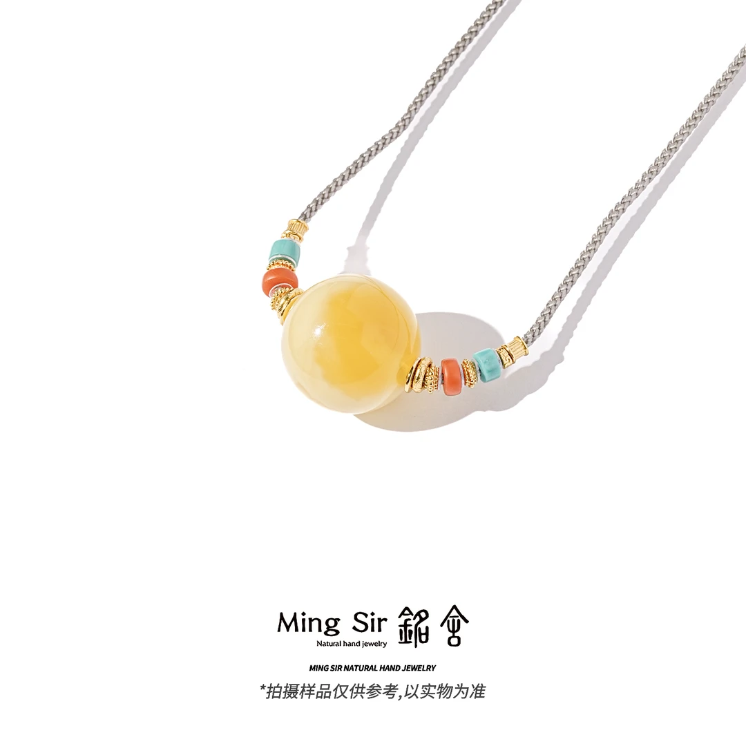 【铭舍 特级溶洞花锁骨链】天然俄料蜜蜡单珠配珠20以上设计款吊坠