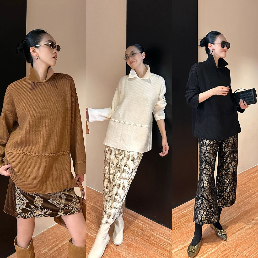 紫紫 变奏绞花毛衣 春秋冬三季可穿绗线肌理减龄毛衣ZD11SMYL848