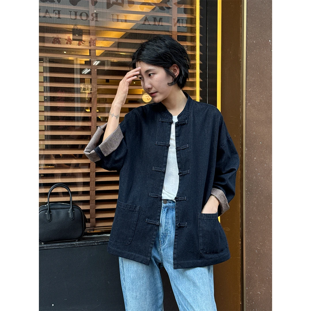 LANGQING 新中式纯棉气质高级感盘扣牛仔外套44380#