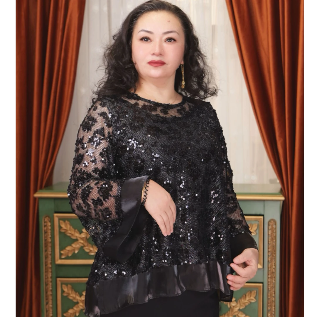 【皇后1】isilhanish ｜最新款显瘦网纱亮片时尚上衣9105