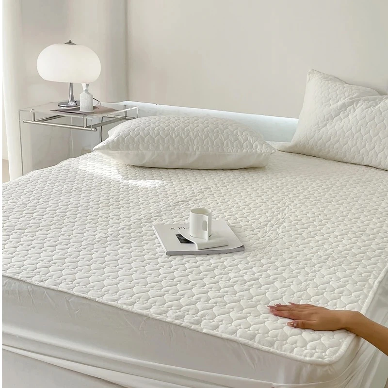 爱心夹棉白色床笠单件床垫保护套简约纯色