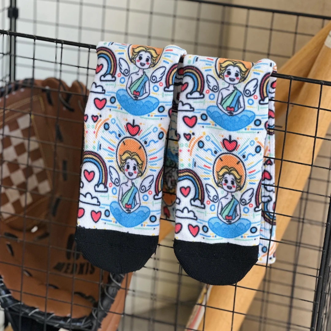 小天使 八刀山印花潮袜运动袜