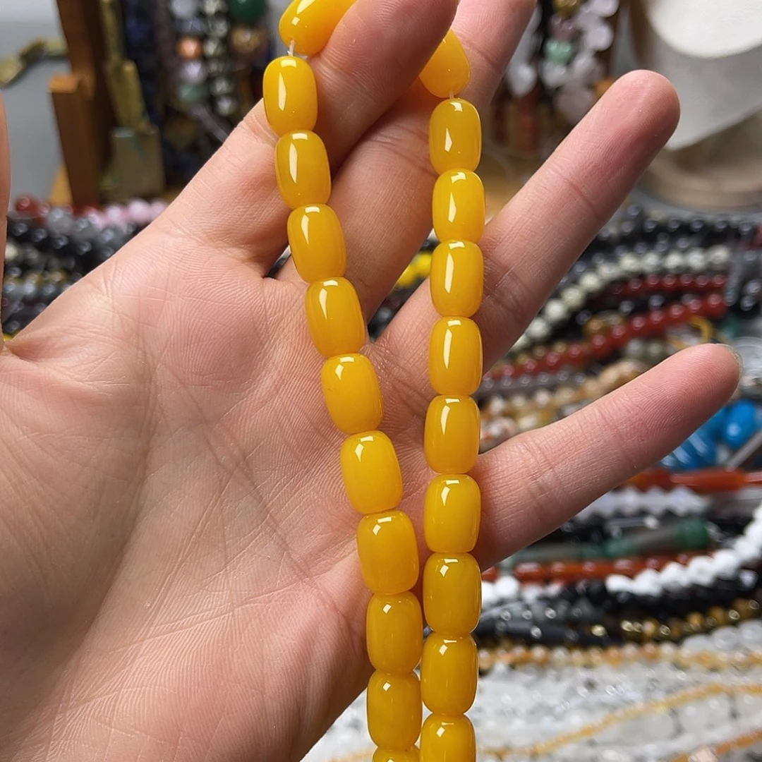 玛瑙/玉髓未镶嵌珠宝半成品10×14黄玛枣珠一条