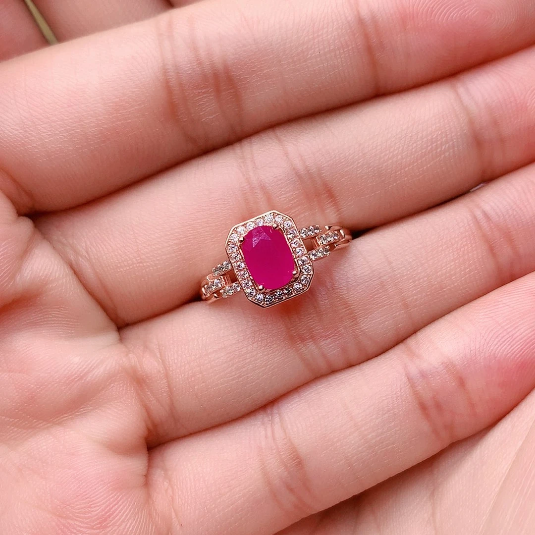 红宝石戒指银S925镶嵌