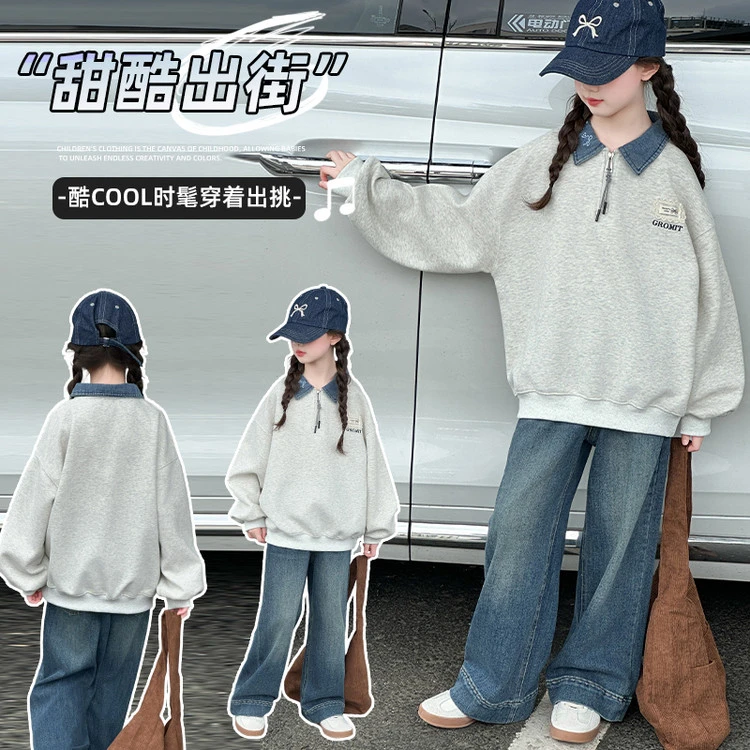 儿童服装2025年款童装秋季女童简约衣服独特12岁女童潮款卫衣套装