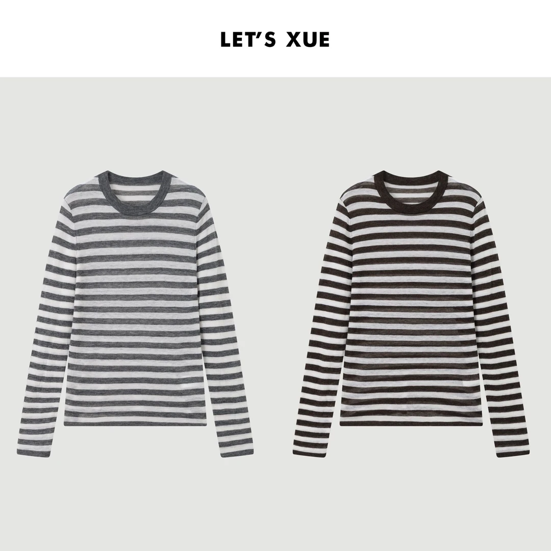 XUE【春云无歇】2025早春新款 条纹100羊毛衫女