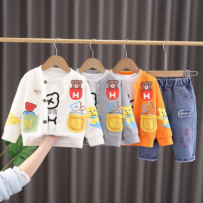 儿童小童卡通洋气外穿春秋款长袖男女童外套休闲新款棒球服三件套