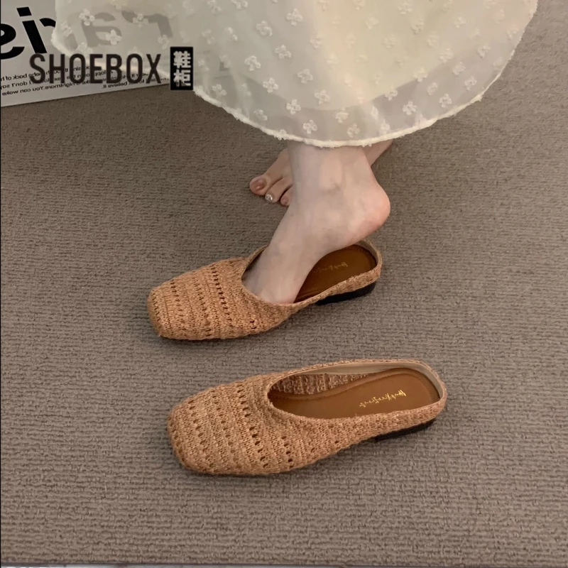 达芙妮旗下鞋柜法式度假编织小众半拖鞋女外穿2025春夏季包头拖鞋