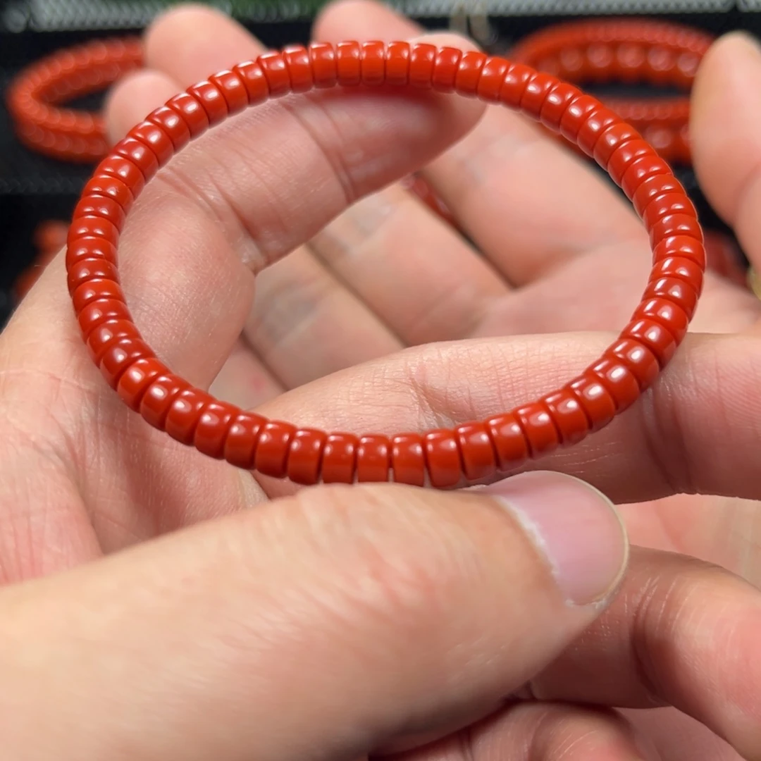 可***u南红玛瑙未镶嵌锦红药片手串