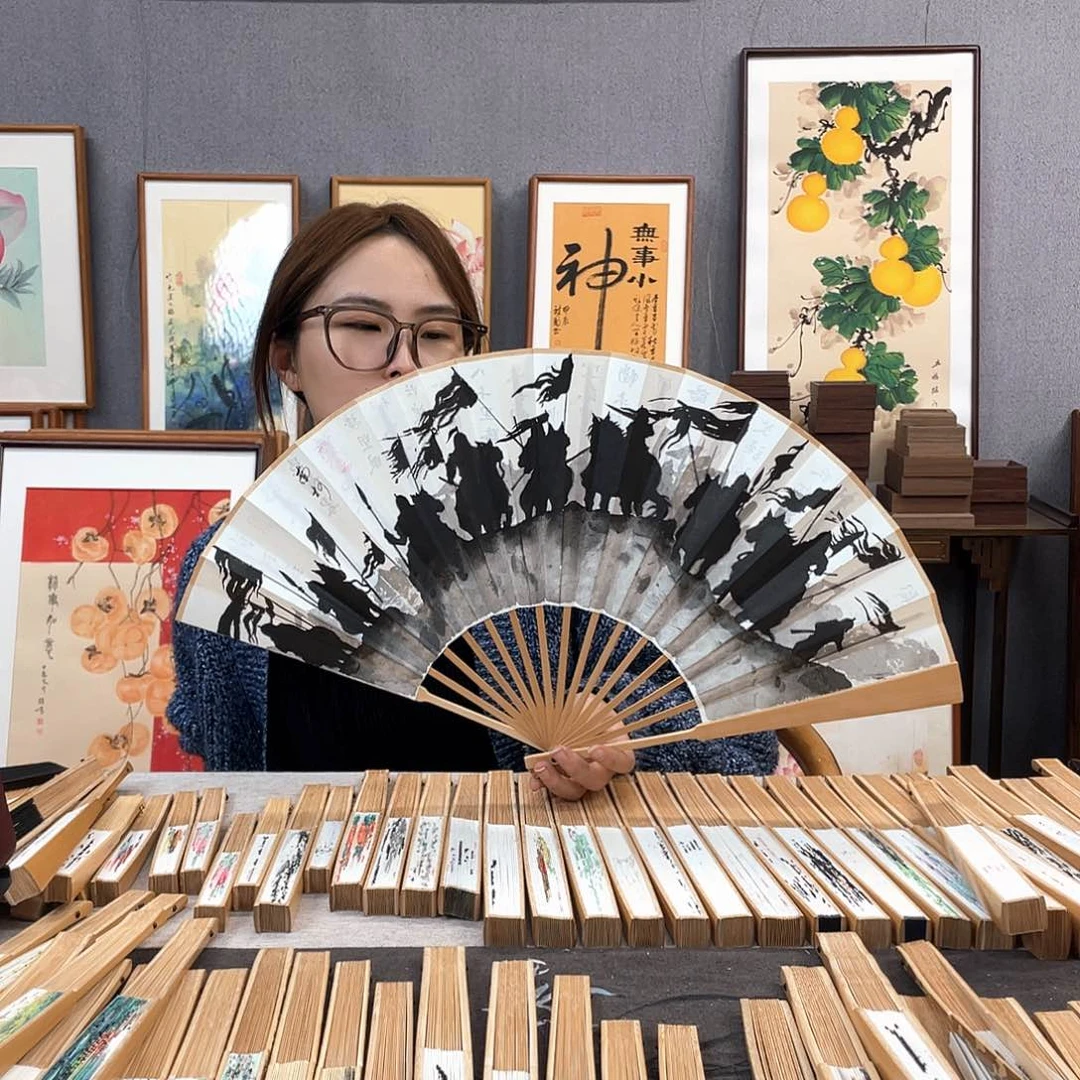 国画10寸玉竹-纯手绘-文玩扇骨（默认粘好）