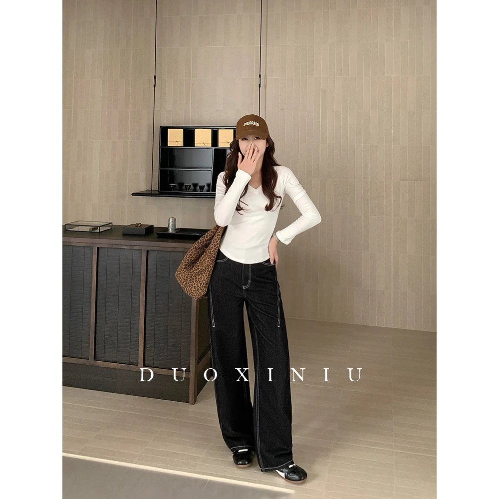 DUOXINIU/多喜牛/DaLin早秋新款牛仔裤女窄版弯刀裤宽松休闲86020