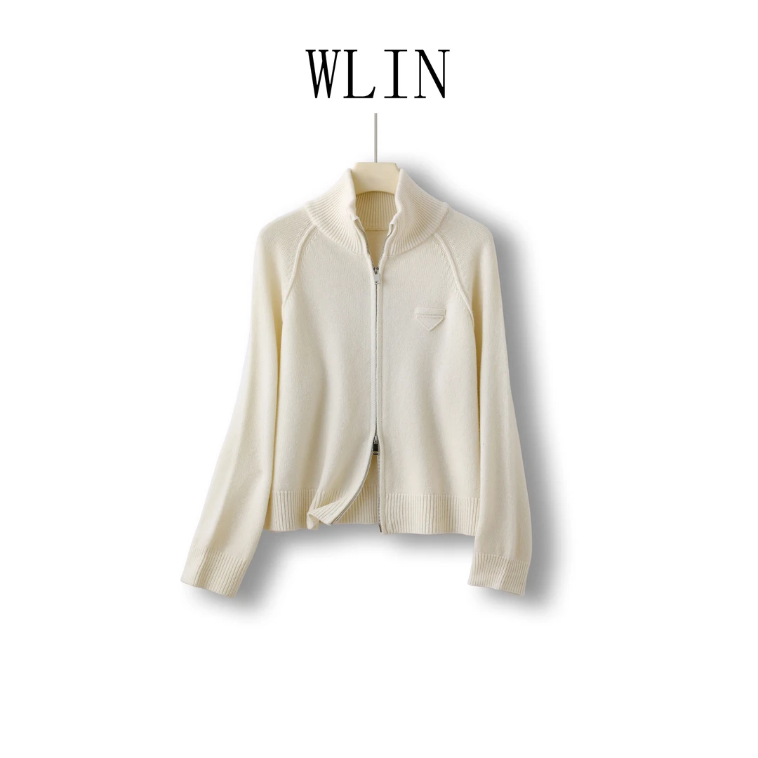 WLIN 百分百绵羊毛立领拉链女士针织衫WL5723