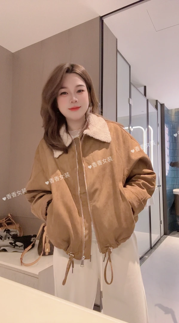 「精致剪裁」加纸皮绒外套冬季新款小个子显瘦保暖上衣