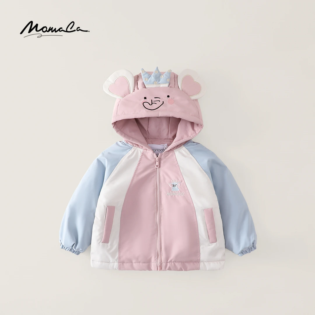 MOMOCO冬季新款女童洋气拼色棉服外套77880107001