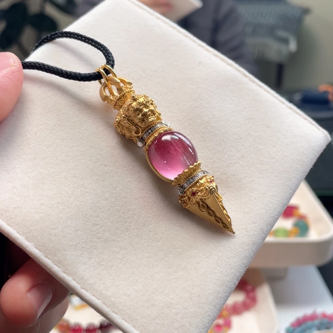 18K金镶嵌项链碧玺碧玺吊坠西瓜猫眼碧玺