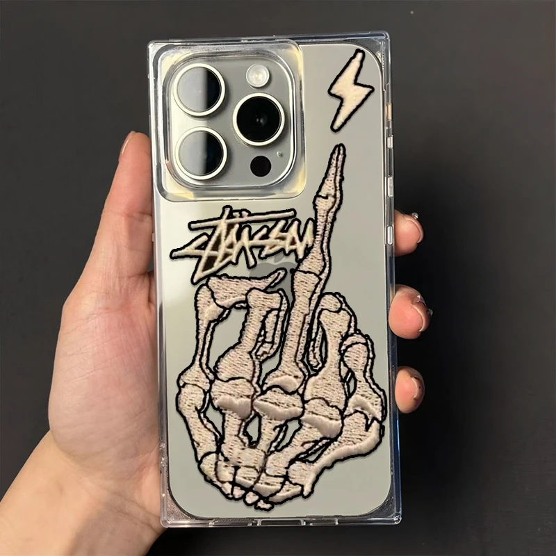 创意闪电手指方块透明壳适用苹果16pro/15promax手机壳iPhone防摔