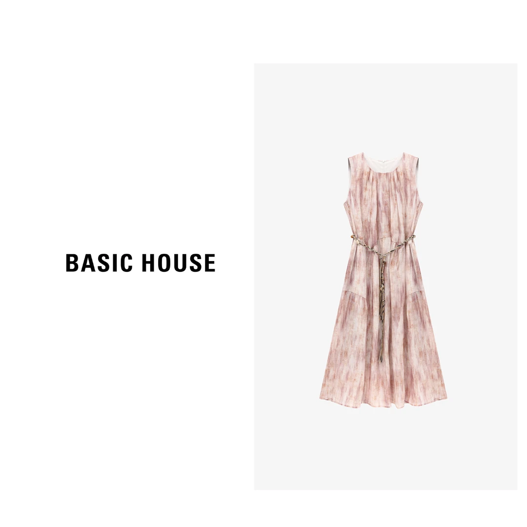 Basic House/百家好夏季扎染印花漫染收腰显瘦长裙-B0625B5DVW2
