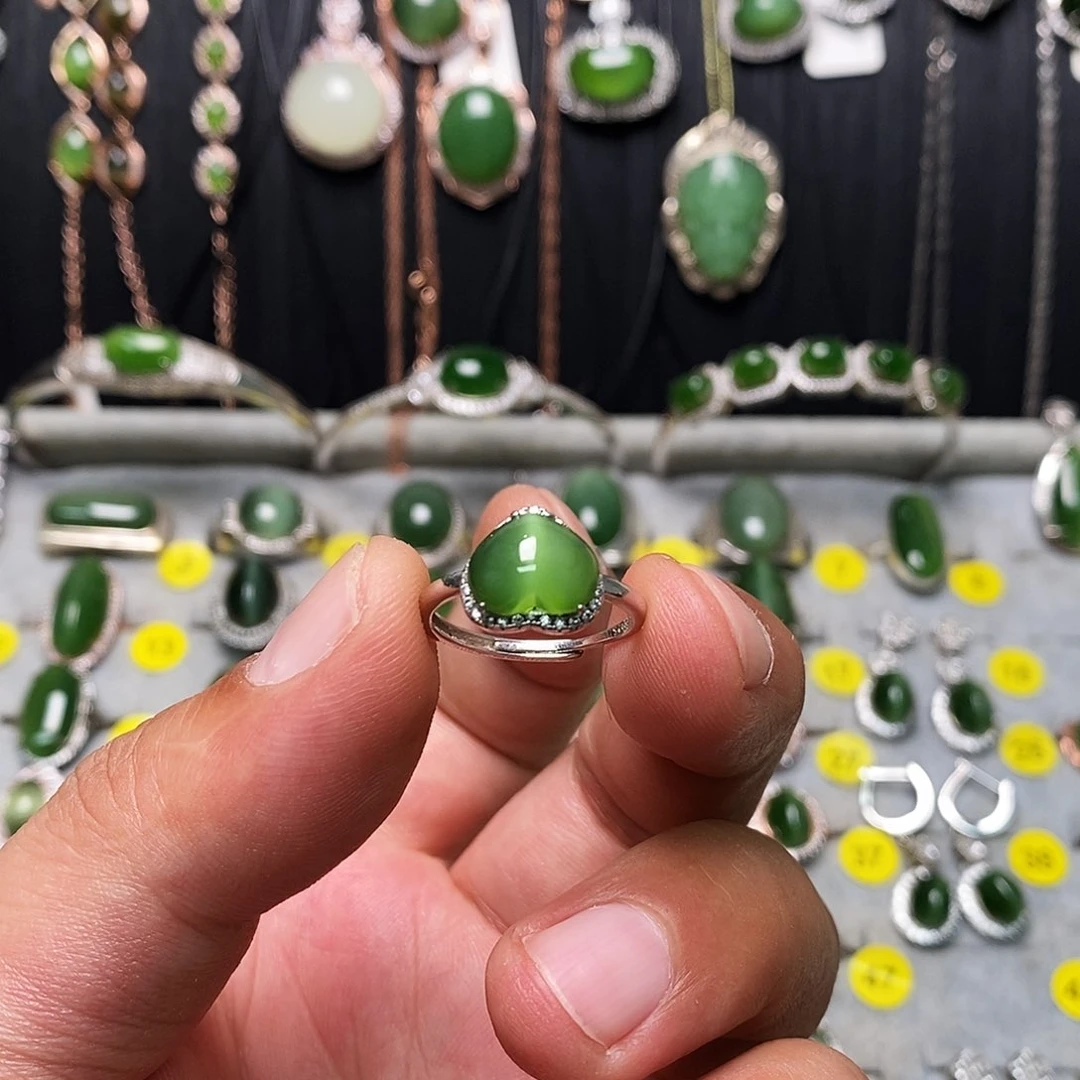 和田玉（碧玉）戒指银S925镶嵌