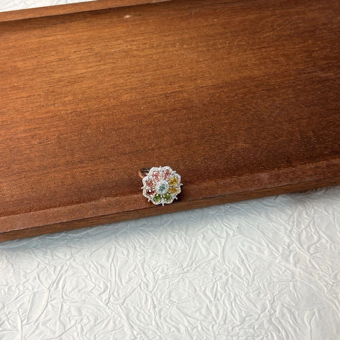 【七七专属】s925碧玺花朵戒指 多样性发一  4*2*1 KL0200120