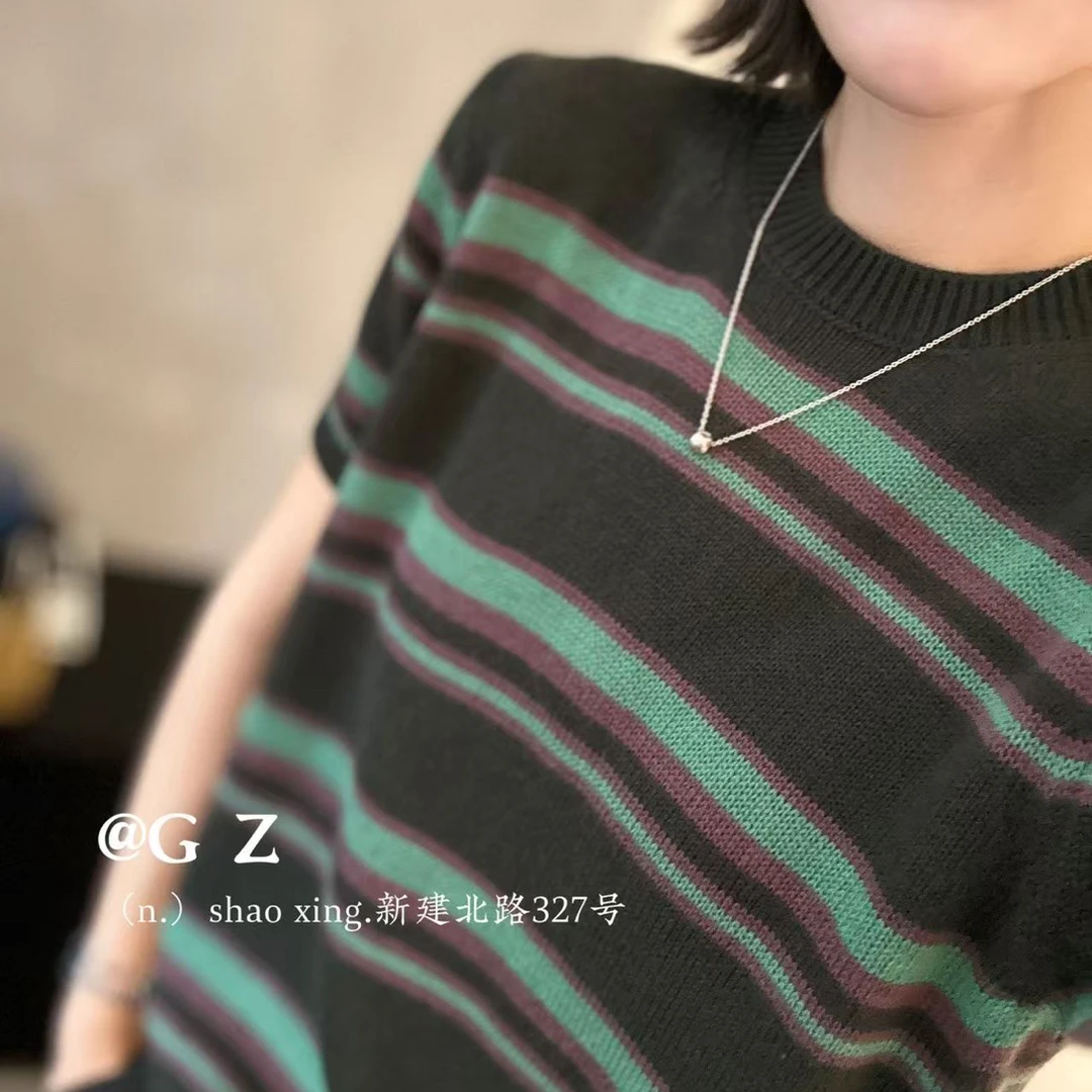 370短袖条纹毛衣