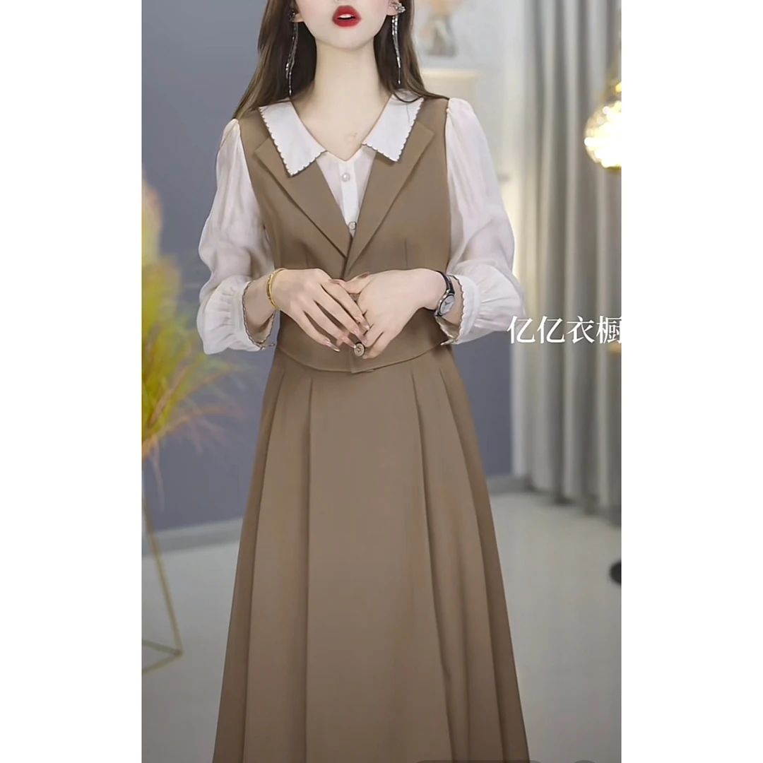 【高货定制】A81浅咖色连衣裙优雅气质时尚减龄收腰显瘦秋季设计感