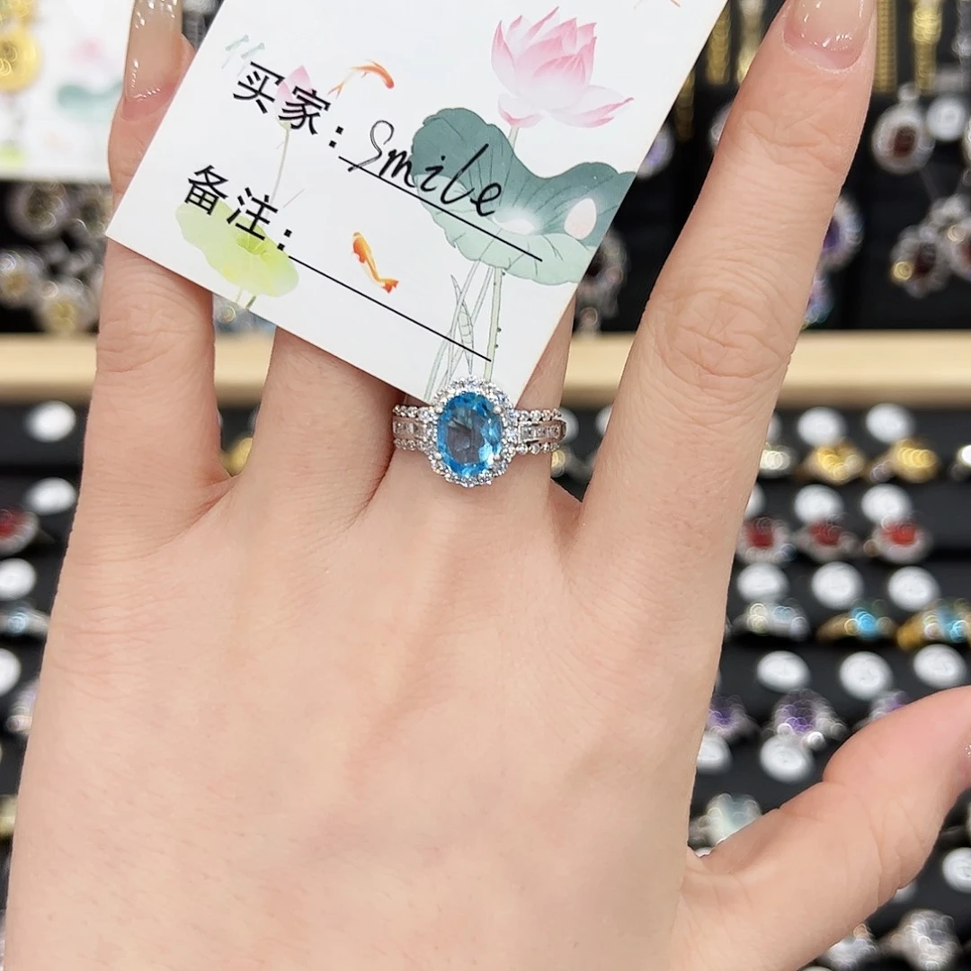 托帕石戒指银S925镶嵌戒指