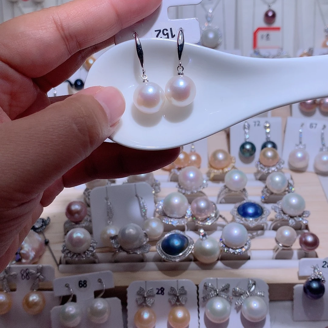 淡水珍珠银S925镶嵌耳饰CC12.2mm