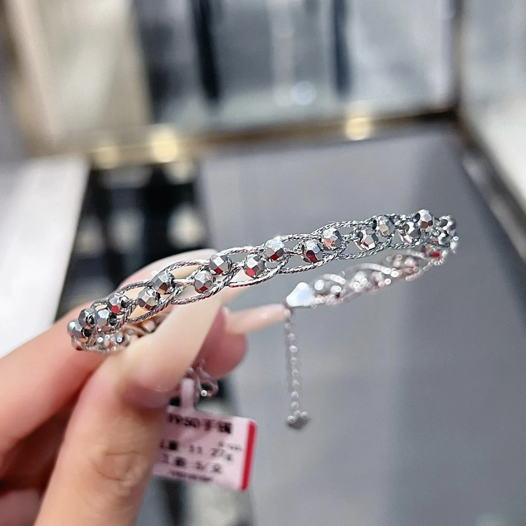 PT950 铂首饰 开口 蹦迪珠珠手镯链（版1）复古简约